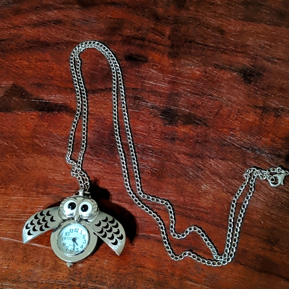 Owl watch chain pendant necklace
